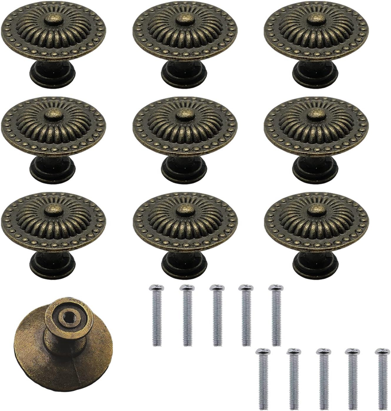 10Pcs Vintage Knobs Retro Chic round Knobs,Antique Cabinet Knobs,Retro round Dra