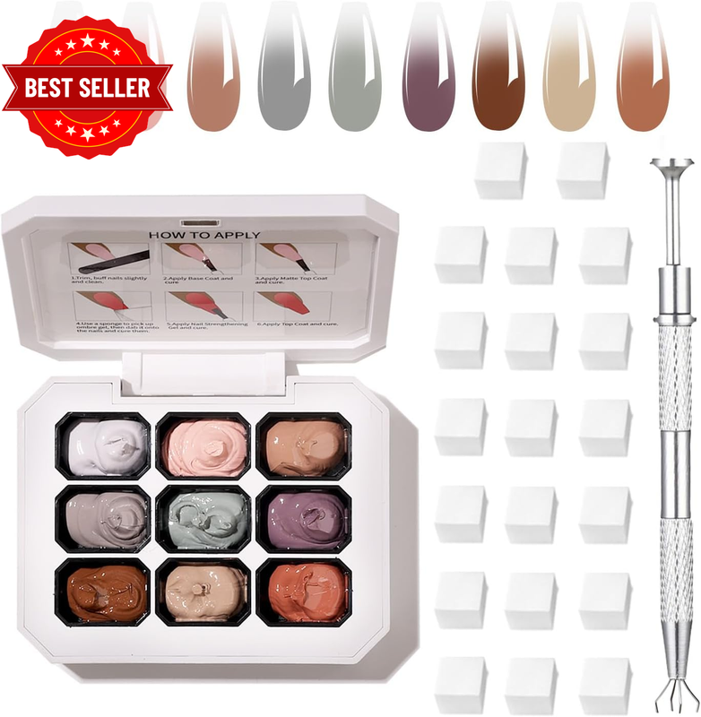 Ombre Nail Polish Set with 9-Color Combination, Soft and Easy to Shoot, Effortle
