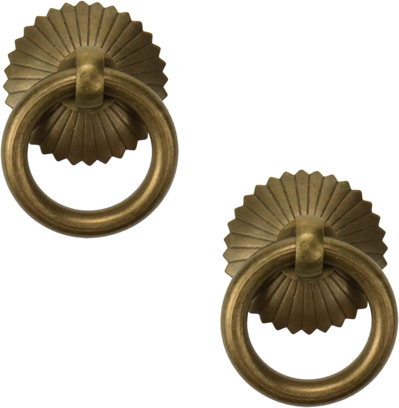 Vintage Drop Ring Knobs Brass Drawer Pulls for Dresser Drawer Antique Bronze 2PC