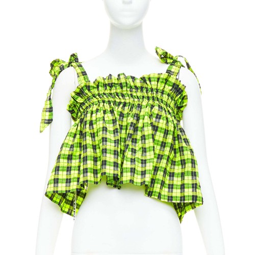 【Ganni】チェック seersucker peplumトップ GANNI Gingham seersucker peplum top | THE OUTNET
