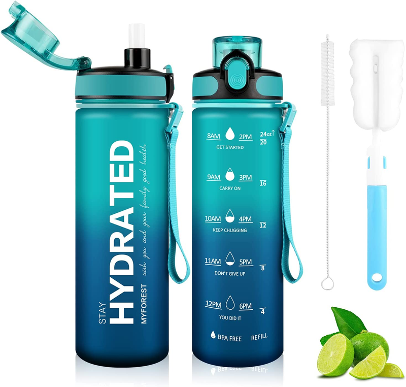 24/32/64 Oz Water Bottle, Time Marker for Motivational Sport, Spill-Proof Food-G
