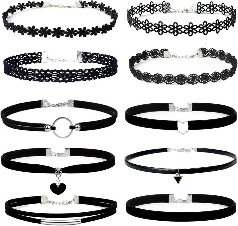10 Pcs Black Necklaces for Women Adjustable Layered Velvet Choker Set Classic Go
