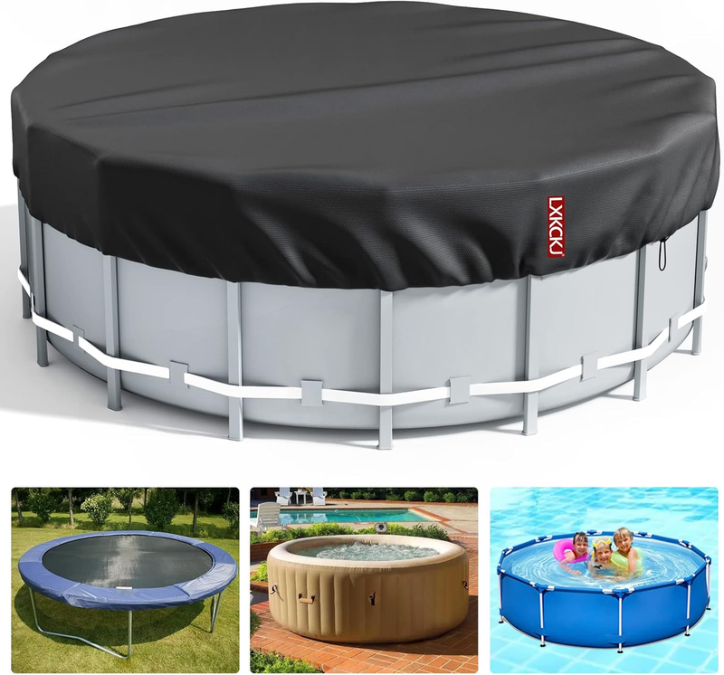 16 Ft round Pool Cover, Solar Covers for above Ground Pools, Inground Pool Cover Protector with Drawstring Design Increase Stability, Hot Tub Cover Ideal for Waterproof and Dustproof (Black)