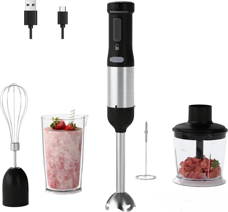 5-In-1 Cordless Immersion Hand Blender 2000Mah Rechargeable,Charcoal