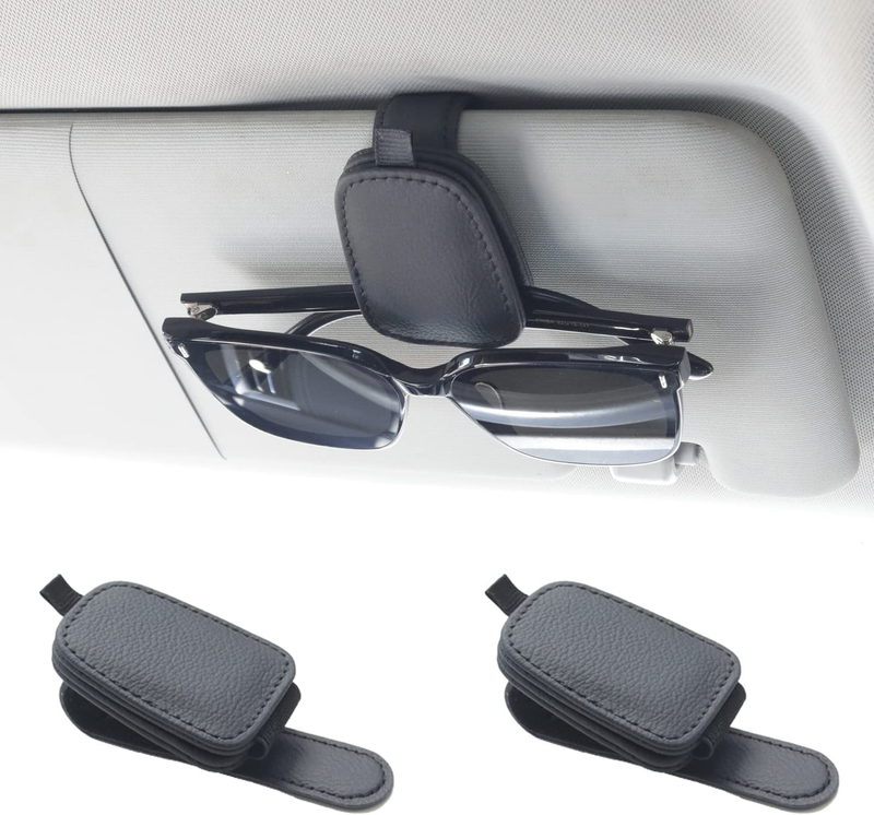 2 Packs Sunglasses Holders for Car Sun Visor, Magnetic Leather Glasses Eyeglass