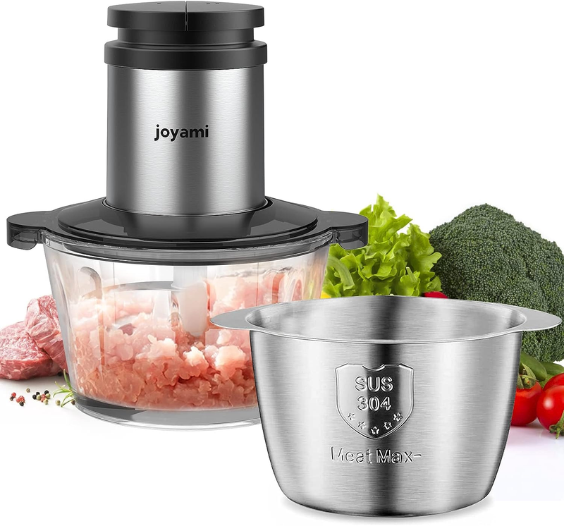 Electric Food Processor with 2 Bowls,  Food Chopper Vegetable Grinder, Stainless