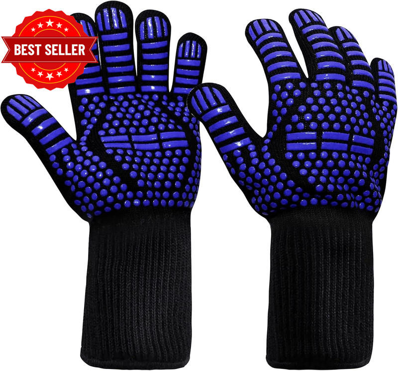 BBQ Grill Gloves, 35CM 14" Long 800℃ 1472℉ Extreme Heat Resistant Oven Mitts, Si