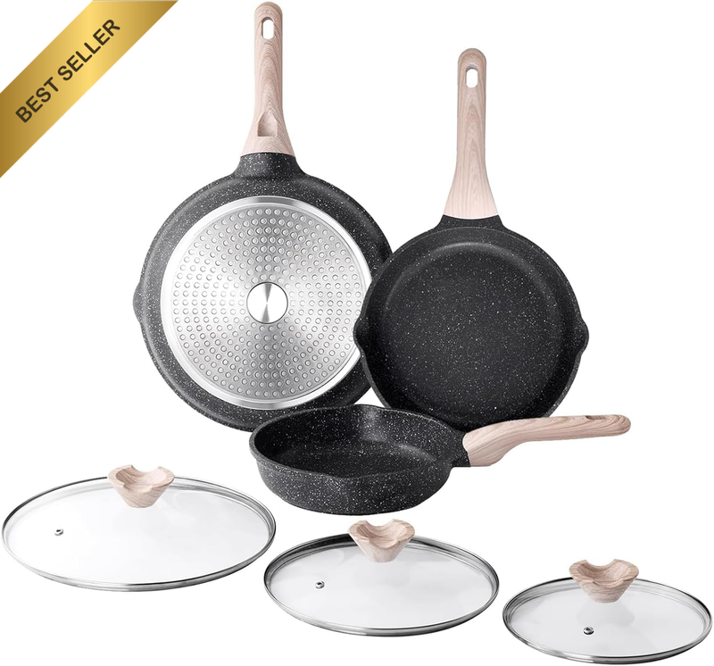 Nonstick Frying Pan Set with Lids, 3 Piece Skillet Set, Healthy Induction Cookin