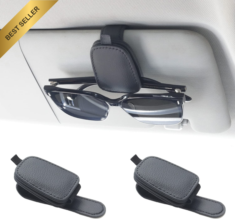 2 Packs Sunglasses Holders for Car Visor - Magnetic Leather Sunglasses Holder an