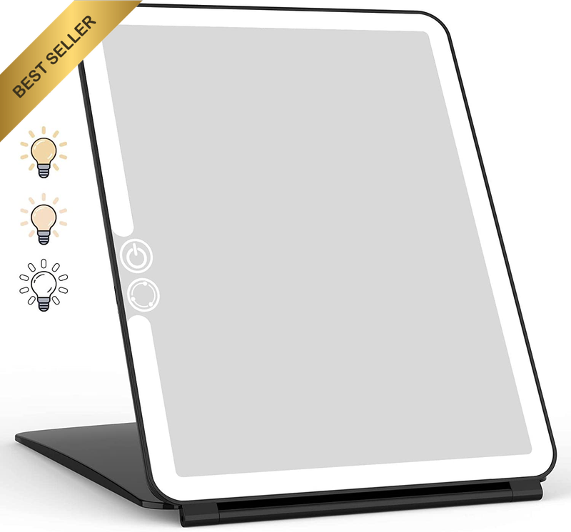 Portable Travel Makeup Mirror 72 LED Touch Screen 3-Color Dimmable USB Rechargea