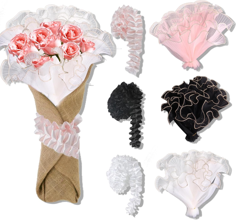 6 Pcs Bouquet Wrapping Paper, 3 Color Pearl Edge Bouquet Packaging Paper, Ruffle
