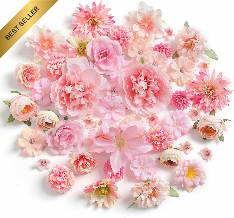 Artificial Flowers Heads Combo Pink Flowers Mix Silk Flowers Heads Faux Rose Bul
