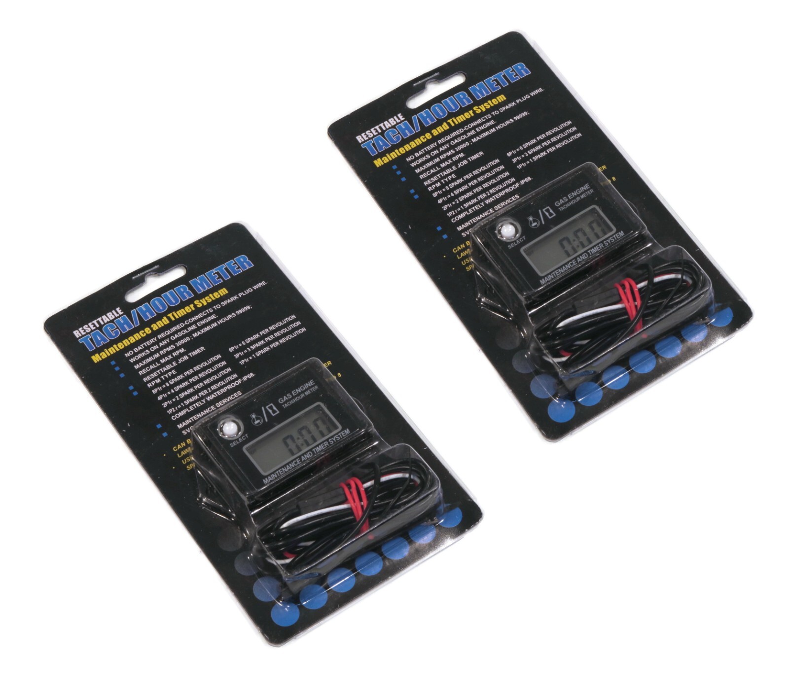 2 Pack Resettable Digital Tach Hour Meter