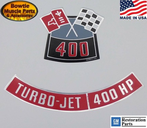 CAMARO NOVA CHEVELLE CHEVY 400 TURBO-JET 400HP CROSS FLAGS AIR CLEANER DECAL SET