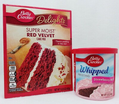 Betty Crocker Super Moist RED VELVET Cake Mix Whip STRAWBERRY MIST Frosting Set
