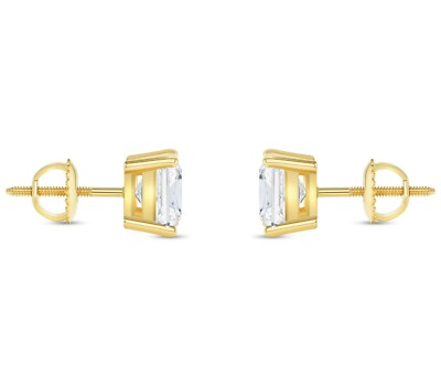 Pre-owned Shine Brite With A Diamond 4 Ct Princess Cut Real 14k Yellow Gold Simulate Diamond Earrings Studs Screwback In White/colorless