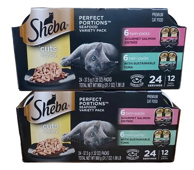 2x Sheba Cat Food Premium Perfect Portion Cuts Gravy Wet 12 -2.6oz Twin Trays