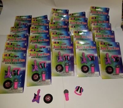 Rock & Roll Erasers Just For Fun Vintage Novelty 25 Packs Of 4 Erasers 
