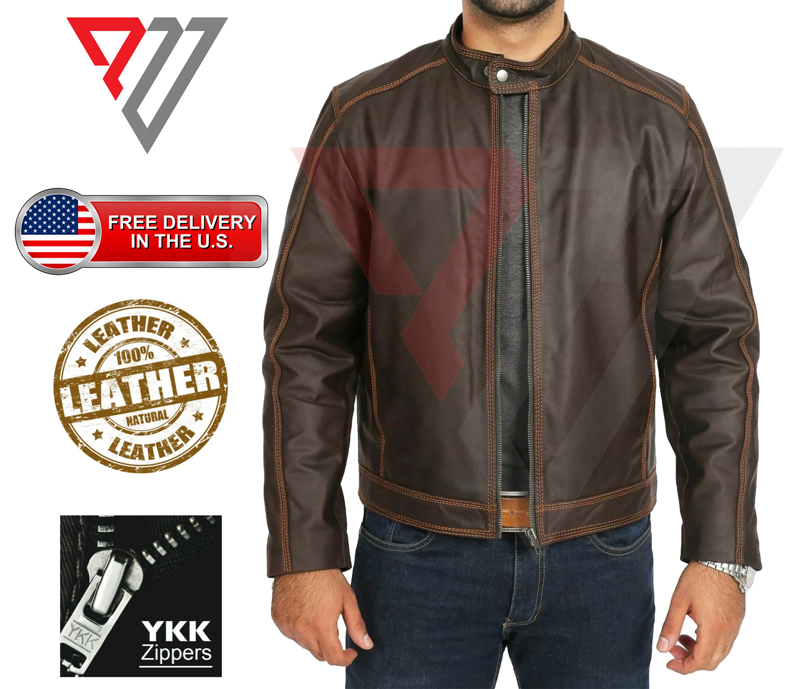 Men's Real Lambskin Soft Brown Leather Classic Slim Fit Motorcycle Biker Jackets - Picture 1 of 3