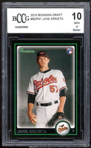 Jake Arrieta Rookie Card 2010 Bowman Draft #BDP41 BGS BCCG 10. rookie card picture