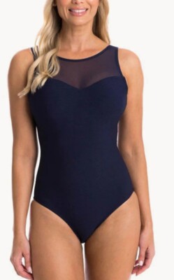 Nip Tuck One Piece Bathing Suit Woman Size 4 NWOT, Navy, Mesh Top