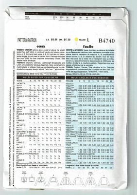 Butterick # B4740 Lined Jacket Pattern Sz 8-14 UC