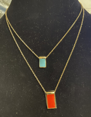 New PREMIER DESIGNS Enamel Pendant LAYERING Necklace Vibrant Blue Red