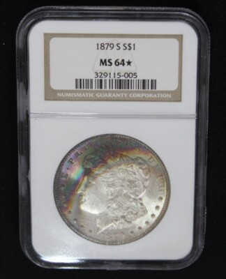 1879 S MS64   Morgan Silver Dollar Rainbow Color Toned NGC Graded Coin 