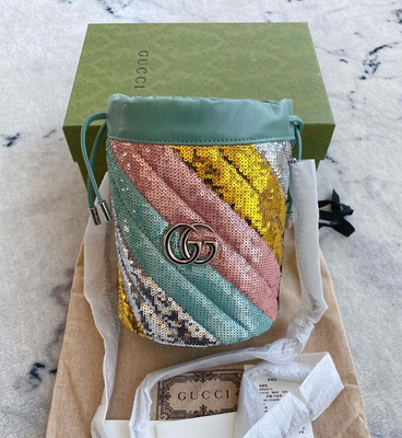 Gucci Mint Green GG Marmont Mini Sequin Bucket Bag 575163.0416 112614