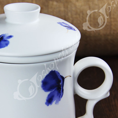 Blue Flowers Ceramic  Chinese Porcelain Tea Mug  Cup with 