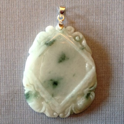 ~ Certified Natural Carved Jade / Jadeite Pendant - Sterling Silver Bail