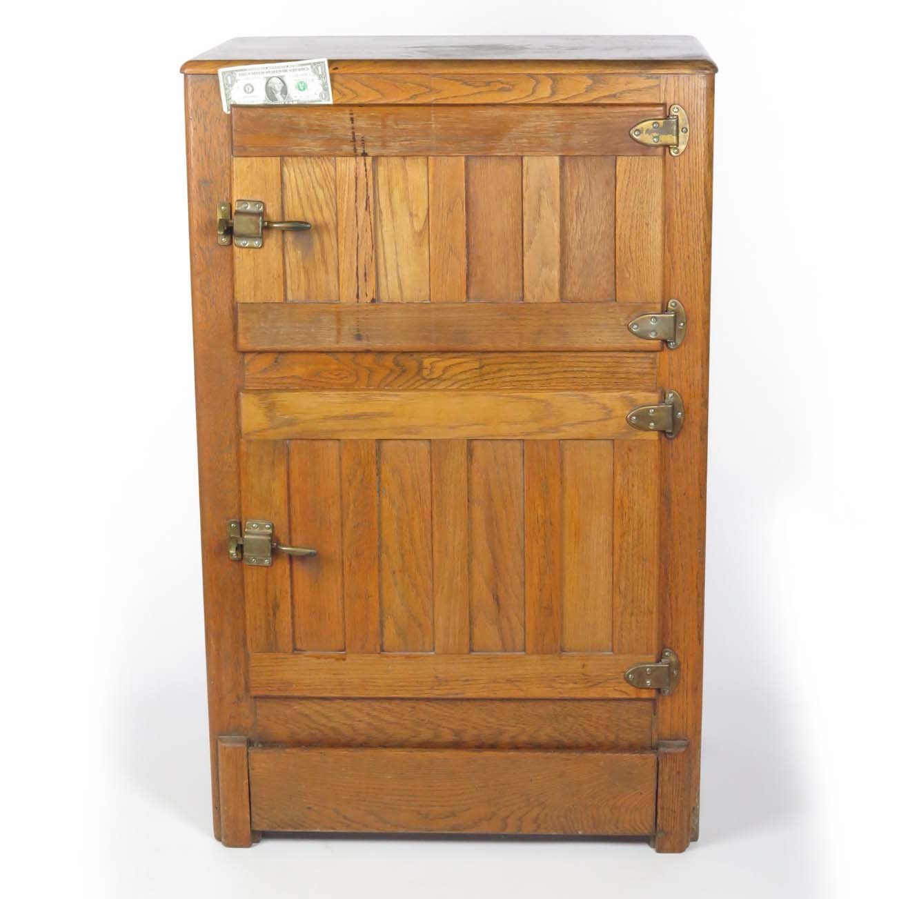 Antique oak ice box commercial cabinet cupboard general store back service door