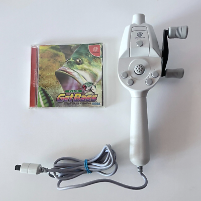 SEGA Dreamcast Fishing Rod Controller & Get Bass Game Set HKT-8700 Tested  DC JP