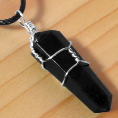 Obsidian Wire Wrap Double Terminated Point Chakra Crystal Pendant Necklace HANDM