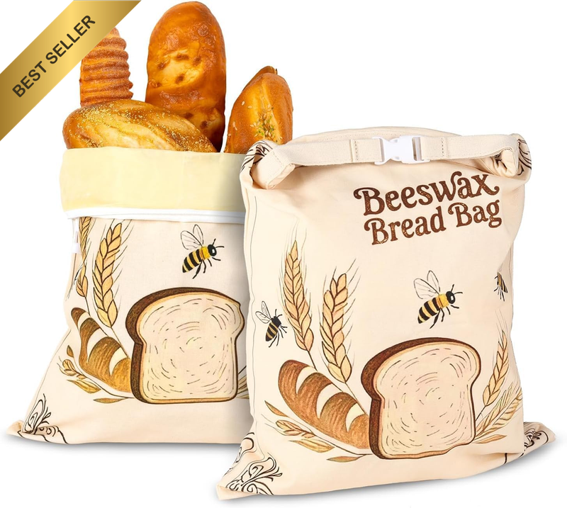 2 Pack Reusable Beeswax Bread Bags, 43X33Cm Bread Bags for Homemade Bread Sourdo
