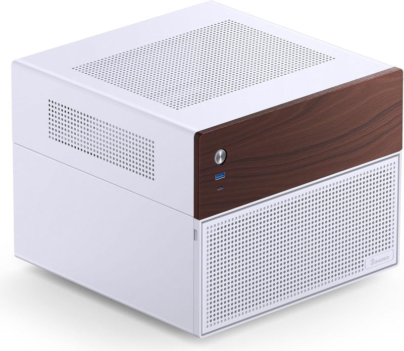 N4 White NAS PC Case - Walnut Wood, 8-Bay, USB 3.2 Gen 2 Type-C