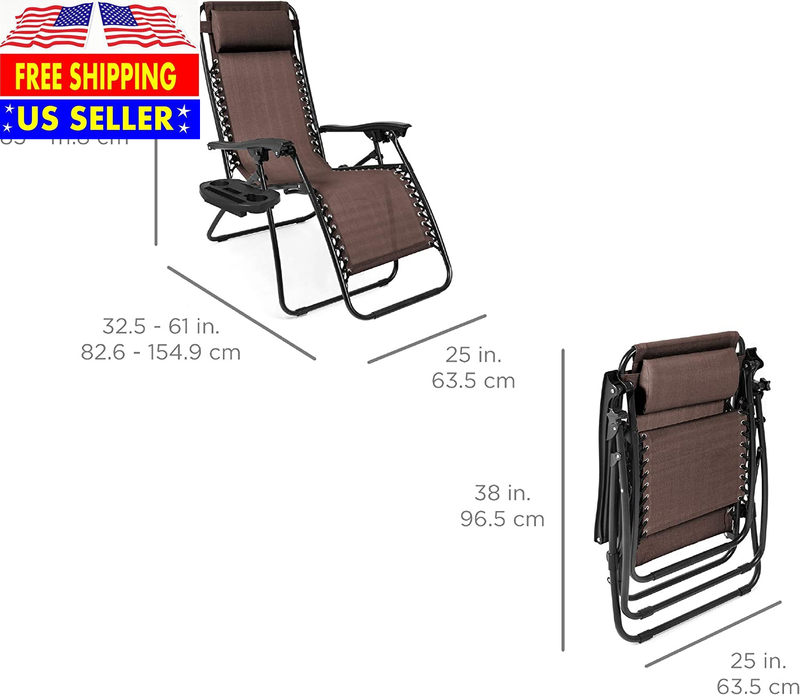 2 Folding Zero Gravity Chair Outdoor Lounge W/Pillows & Cup Holder Camoflage