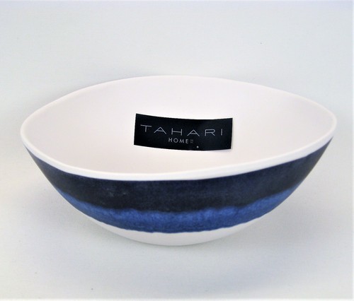 Tahari Melamine 12 Piece Set Dinner Salad Plates Bowls Blue Watercolor Stripe