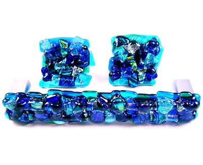DICHROIC Glass Cabinet Knobs Drawer Pulls Chunky Crumble Kitchen Bathroom Custom