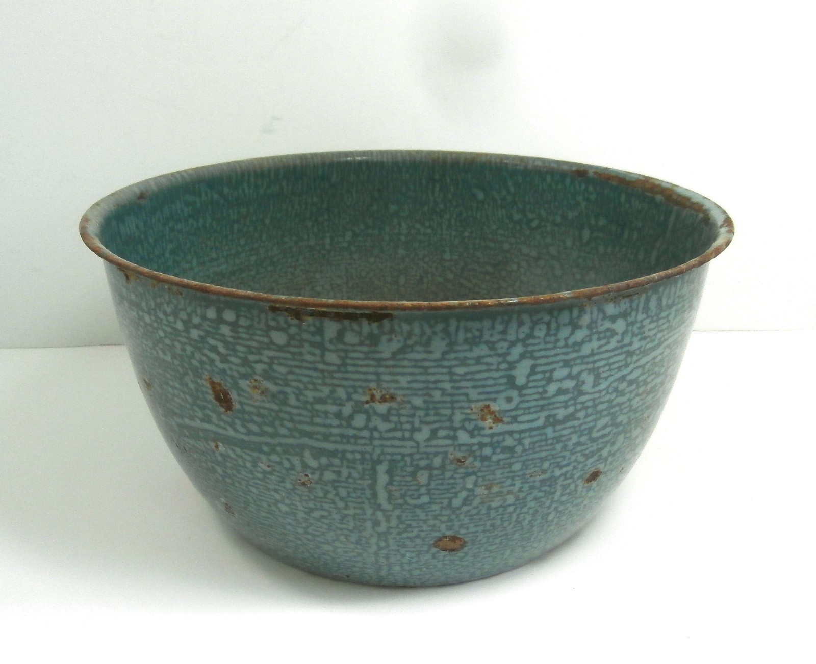 Vintage Enamelware Bowl Unique Mottled Teal Color Graniteware Collectible Dish
