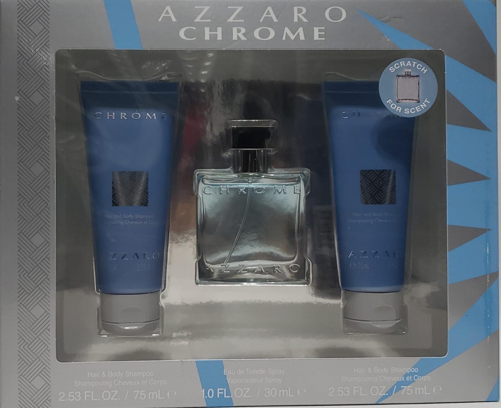 Azzaro Chrome Cologne 3 Piece Gift Set for Men, 1 EDT & 2 x