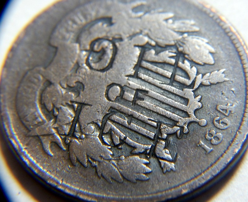 Two cent piece 1864  counterstamp OIL OF ICE mid
