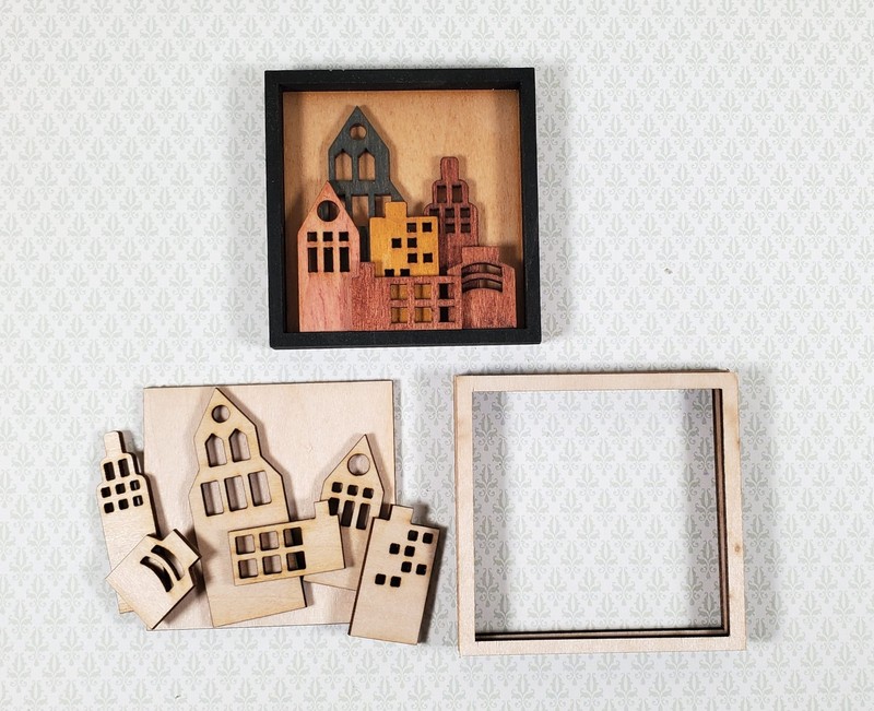 Dollhouse Buildings Cityscape Wall Art Kit DIY Modern Style 1:12