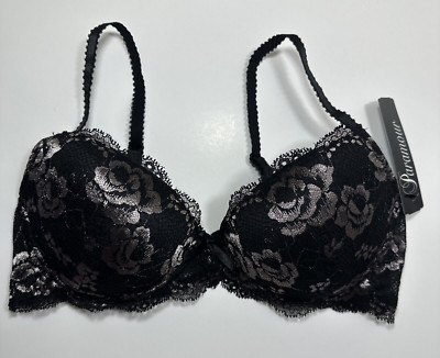Paramour Felina Black Silver Lace Underwire Lightly Padded Bra Size 36C 5826