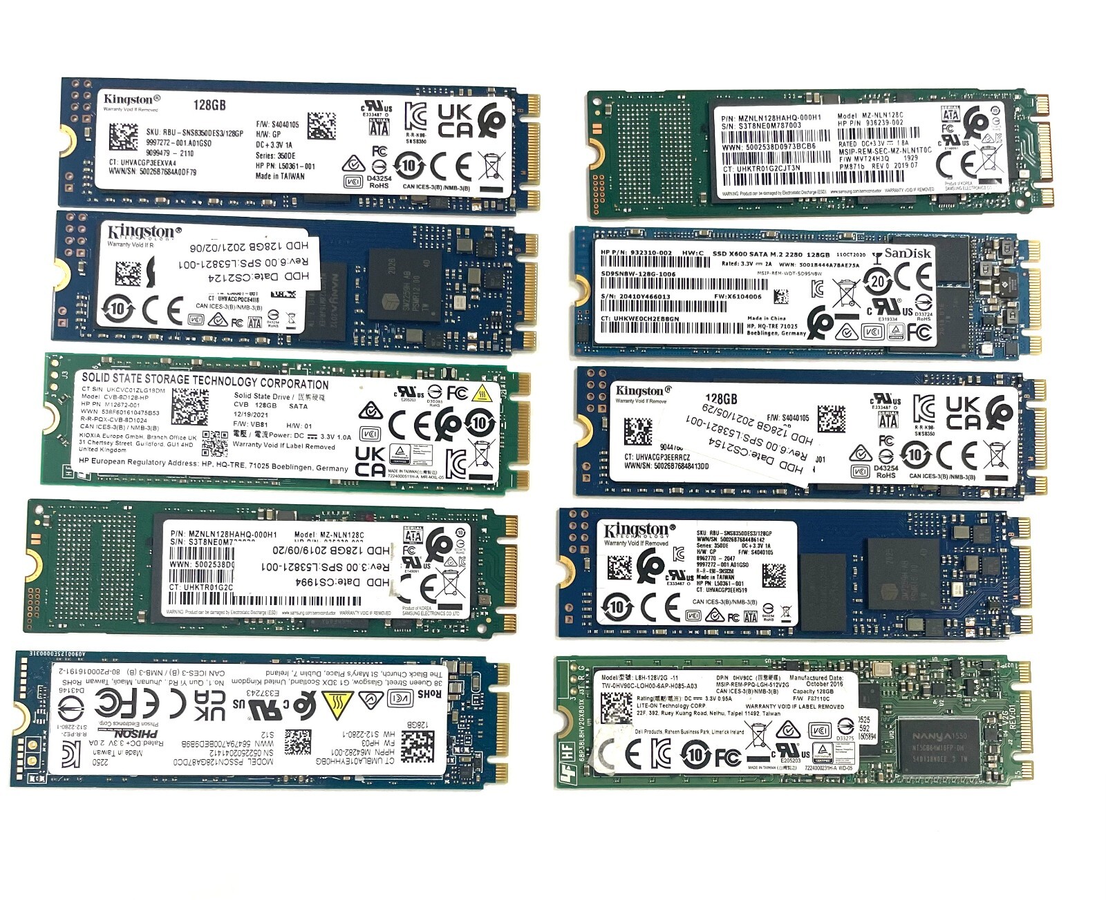 Lot of 10 Mix Brand ( Samsung Kingston PHISON ) 128GB SSD M.2  2280