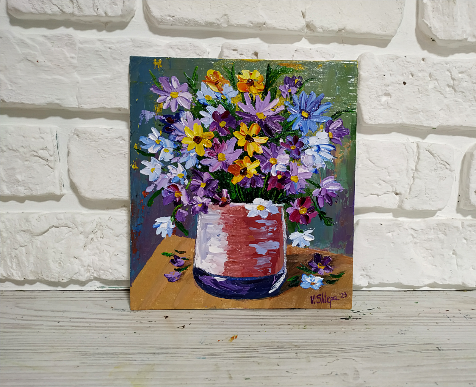 Flowers Blooming Wildflower Painting Original Floral Oil Impressionist Art 7x8 "
