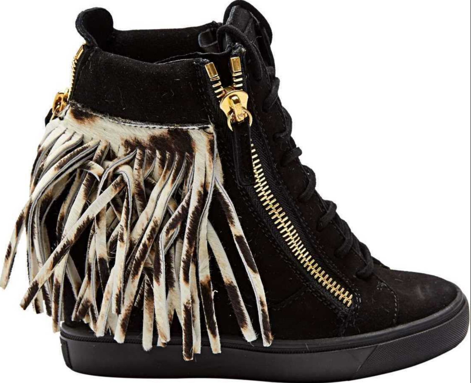 Pre-owned Giuseppe Zanotti Lorenz Fringe Wedge Sneakers Trainers Hightop Shoes 38,5 In Black