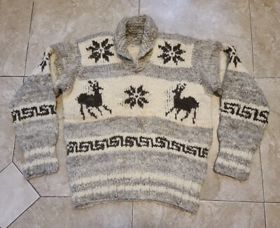 Vintage Handmade Wool Cowichan Sweater Indigenous Native Deer Adult Sz M/L
