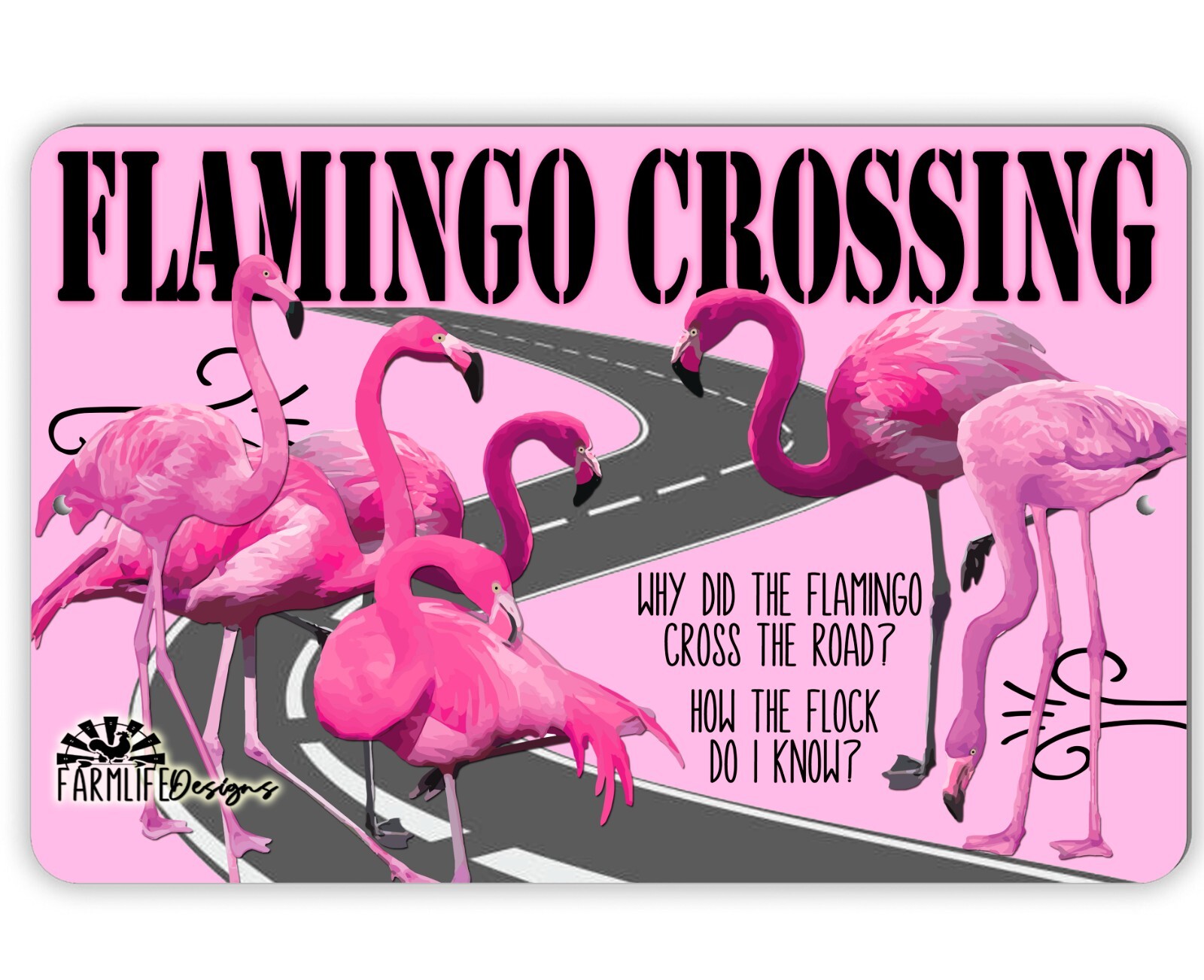 Flamingo Sign Pink Crossing metal tin wall art funny decor