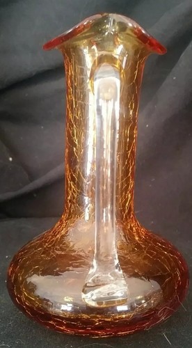 Amber Crackle Glass  Miniature Pitcher with Clear Drop-over Handle